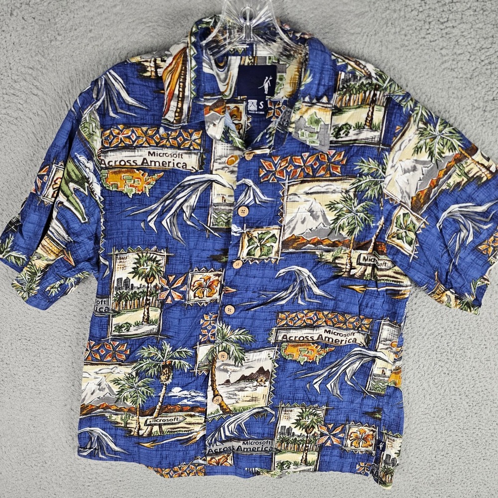 Toes on the Nose Button Up Men S Blue Microsoft Across America Rayon Blend Shirt